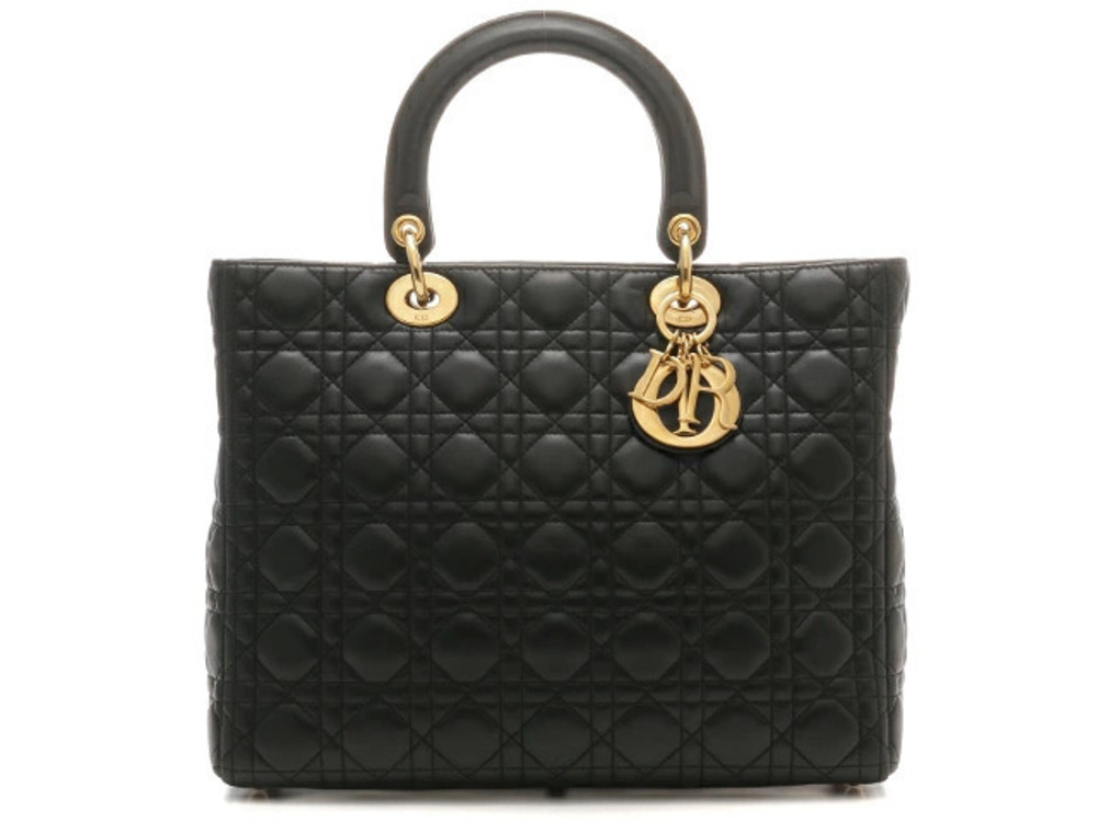 Christian Dior Lady Cannage Handbag Lambskin Black